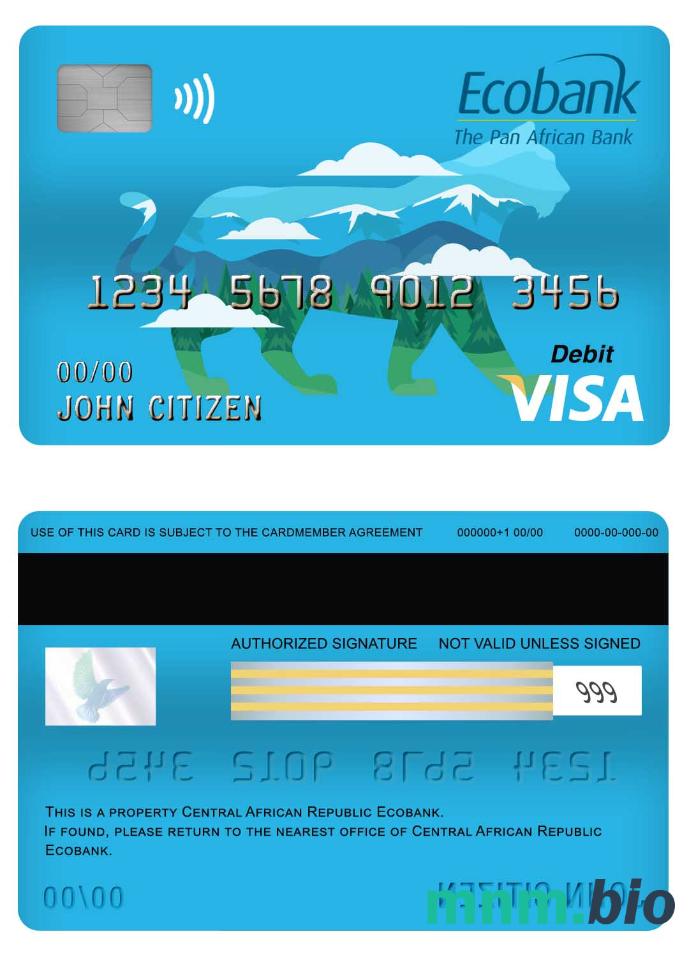 Central African Republic Ecobank visa debet karta przykład w formacie PSD